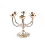 By Robert Welch, a modern silver dwarf six-light candelabrum, Birmingham 1973, plain scroll arms