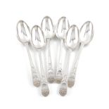 A good set of six George III provincial silver Old English Bright-cut pattern tablespoons, by