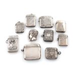 A collection of eight silver vesta cases, various dates and makers, three of plain form, and five