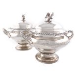 A pair of Victorian silver two-handled soup tureens and covers, by the Barnards, London 1854,