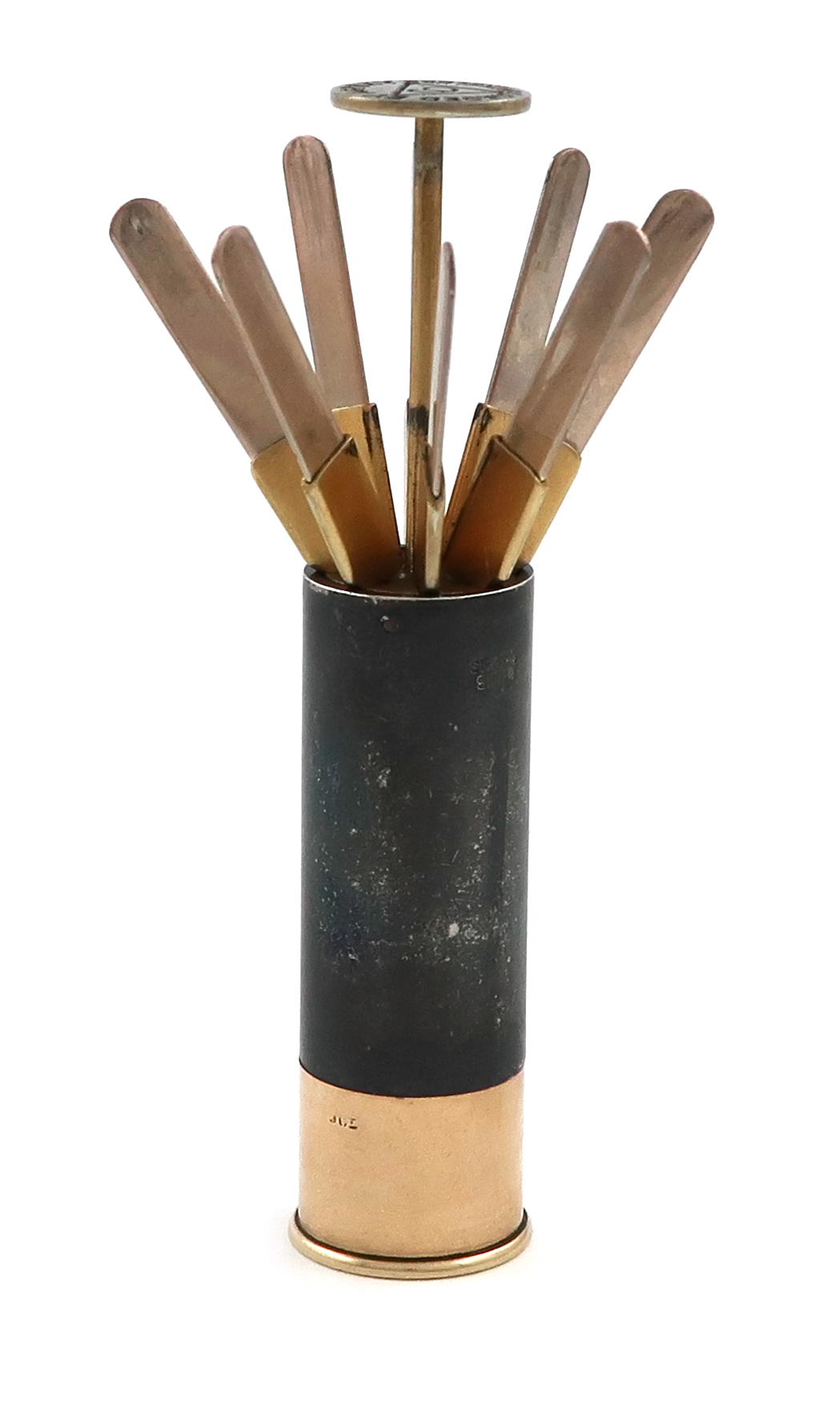 An Asprey novelty 9 carat gold and oxidised metal cartridge butt marker, the base inscribed '