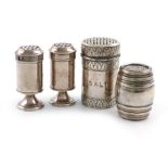 A pair of 19th century Indian Colonial silver pepper pots, stamped Bodraj Arungabad, cylindrical