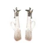 A pair of Portuguese silver-mounted liqueur decanters, Oporto circa 1900, tapering rounded square
