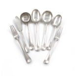 A part canteen of silver Rat-tail pattern flatware, by Richard Burbridge, (Harrods), London 1929,