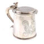 A Charles II silver tankard, possibly by Phillip Price, London 1663, tapering circular form,
