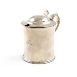 A William IV Irish silver mustard pot, by Richard Sherwin, Dublin 1832, plain cylindrical form, dome