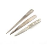 A collection of three modern silver letter openers, comprising: one by Esther Lord, Birmingham 2012,