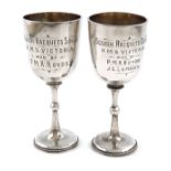 Two late-Victorian silver naval trophy goblets, by George Jackson, London 1891/92, plain urn