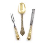 A William and Mary silver-gilt Trefid spoon, knife and fork, the spoon by Thomas Issod, London 1680,