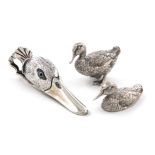 A modern pair of silver models of ducks, by Charles Hancock and Co., London 1998 and 1999, in