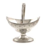 A George III silver swing-handled sugar basket, by Peter and Ann Bateman, London 1797, oval form,