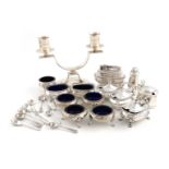 A mixed lot, comprising silver items: an Art Deco two light candelabrum, by the Adie Brothers,