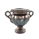 An old Sheffield plated two-handled wine cooler, maker's mark of C.C.P, circa 1830, lobed baluster