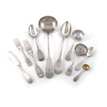 A Collection of 19th century silver Fiddle pattern flatware, various dates and makers, including