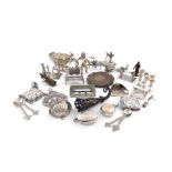 A mixed lot of silver and metalware miniatures, various countries, dates and makers, comprising: a