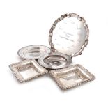 A mixed lot of silver items, comprising: a presentation salver, London 1982, circular form,