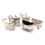 A mixed lot of silver condiments, comprising: a George III mustard pot, by Solomon Hougham, London