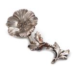 A Victorian cast silver flower caddy spoon, by Francis Higgins, London 1843, flower head bowl, the