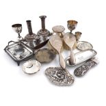 A mixed lot of silver items, various dates and makers, comprising: an Edwardian inkwell, of plain