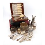 A mixed lot, comprising silver items: a silver-mounted glass table vesta striker, by Hukin and