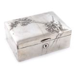 A Japanese silver jewellery box, circa 1920, maker's mark of an arrow and target, rectangular