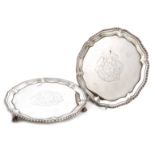 A pair of George III silver waiters, probably by John Carter, London 1767, circular form, gadroon