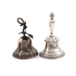 Two 19th century Dutch silver table bells, one 1845, conventional form, gadrooned border,