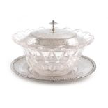 A Victorian silver-mounted glass butter dish, by The Barnards, London 1874, circular form, the cut