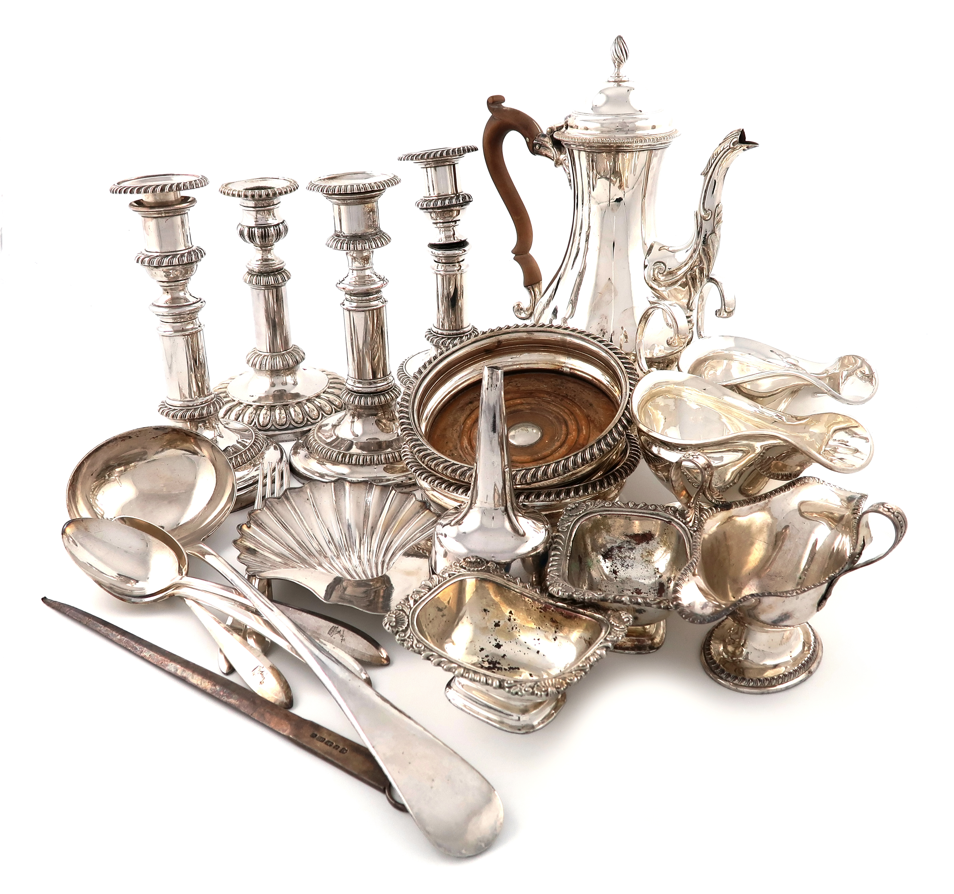 A large quantity of old Sheffield and electroplated items, comprising: a pair of Victorian