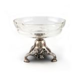 A German Art Nouveau silver and glass comport, by Brukmann and Son, the cut glass bowl of circular
