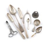 A mixed lot of silver flatware, various dates and makers, comprising: a George III marrow scoop,