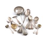 A mixed lot of silver flatware, comprising: an early-Victorian Adelaide pattern basting spoon, by