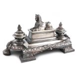 A large and fine Edwardian silver inkstand, by Sebastian Garrard, London 1908, also stamped