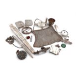 A mixed lot of silver items, various dates and makers, comprising: a long Victorian scent bottle, by