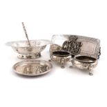 A mixed lot of silver items, comprising: a George III wine funnel stand/counter dish, by Gustavus