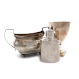A small mixed lot of silver items, comprising: a 19th century continental tea caddy, unmarked,