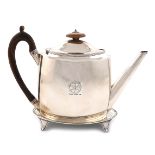 λA George III silver teapot and stand, by Chawner and Emes, London 1797, the stand by Henry Chawner,