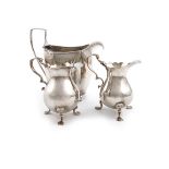 A small collection of three antique silver cream jugs, comprising: a George II one, by Richard