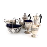 A mixed lot of silver items, various dates and makers, comprising: a George III swing-handled