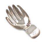 A George III novelty silver left hand caddy spoon, by Josiah Snatt, London 1815, the handle with