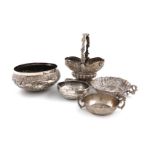 A mixed lot of foreign silver and metalware, comprising: an Indian bowl, circular bellied form,