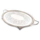 A Victorian silver two-handled tray, by Charles Boyton, London 1886, oval form, beaded and fluted