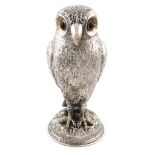 A Victorian novelty silver owl sugar vase and cover, by Charles and George Fox, London 1847,