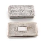 A 19th century Russian silver snuff box, marks worn, Moscow, rectangular form, the hinged cover