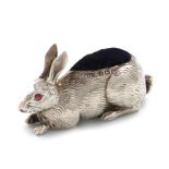 An Edwardian novelty silver rabbit pin cushion, by Adie and Lovekin, Birmingham 1907, with