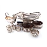 A mixed lot, comprising silver items: a French silver wine taster, circular form, inscribed 'Jque.