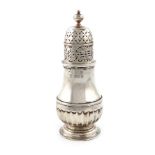 A late-Victorian silver sugar caster, by Hunt and Roskell, London 1896, baluster form, part-fluted