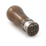 A late 17th / early 18th century silver and agate desk seal, unmarked, baluster handle, plain mount,