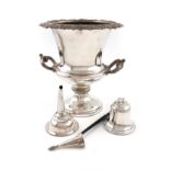 A mixed lot, comprising silver items: a novelty inkwell, modelled as a bell, by A and J Zimmerman,