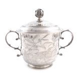 A Charles II silver Chinoiserie two-handled porringer and cover, by Benjamin Pyne, London 1683,